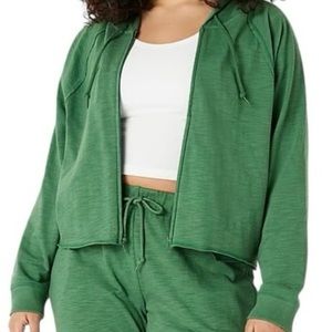 PINK  Victoria’s Secret Cropped Green Zip-up Hoodie